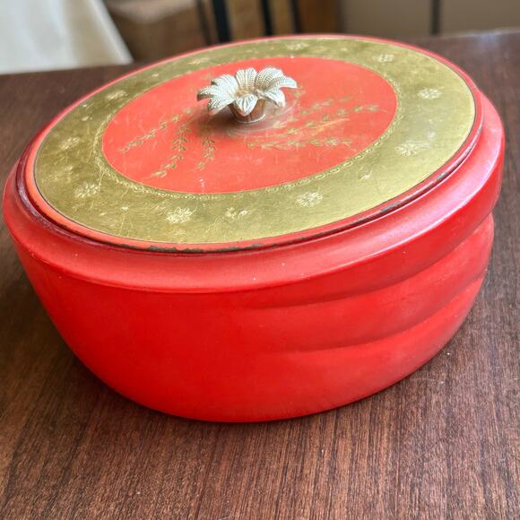 Vintage Avon Persian Wood Dusting Powder Red Gold Ceramic Container - Picture 5 of 12